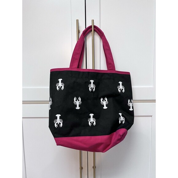 NWT Large Magid Beach Bag Tote Lobster Theme Red Black Open Snap Closure Canvas - Picture 5 of 5